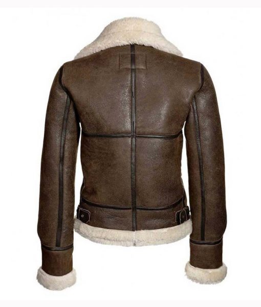 Brown Original Leather Faux Fur Shearling Women's Winter Jacket - Image 2